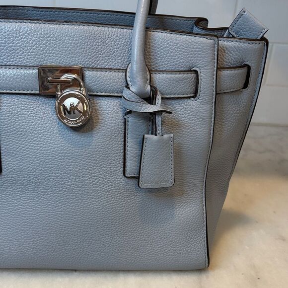 Michael Kors Hamilton Denim Pebbled Leather Convertible Satchel - Picture 4 of 16